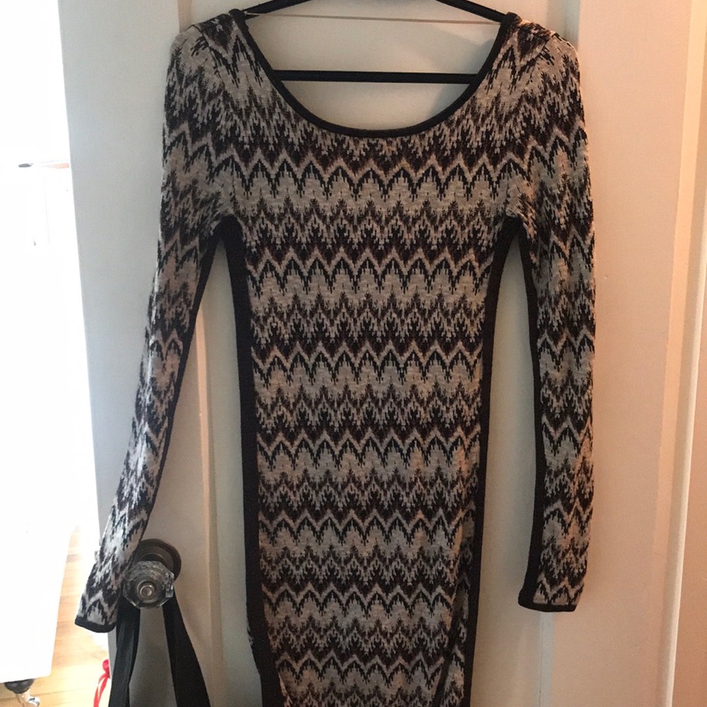 Free People BodyCon Chevron Knit Xs Sweater Dress Cozy Cabin Metallic Low Back - Picture 7 of 9